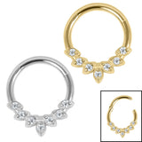 Steel Claw Set Jewelled Laurels Hinged Clicker Ring