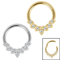 Steel Claw Set Jewelled Laurels Hinged Clicker Ring