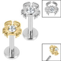 Titanium Internally Threaded Labrets 1.2mm - Steel Jewelled Crab