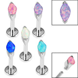 Titanium Internally Threaded Labrets 1.2mm - Steel Single Marquise Opal