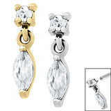 Steel Jewelled Solitaire with Marquise Drop Gem for Internal Thread shafts in 1.2mm