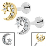 Titanium Internally Threaded Labrets 1.2mm - Steel Jewelled Half Moon and Star