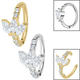 Steel Huggie Belly Clicker Ring - Marquise Jewelled Fan