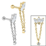 Steel Marquise Fan Chain Drop Solitare Micro Bar