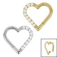 Titanium Pave Set Jewelled Heart Hinge Ring