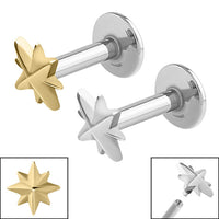 Titanium Internally Threaded Labrets 1.2mm - Steel Shiny 8 Point Star 