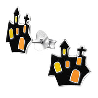 Sterling Silver Haunted House Ear Stud Earrings