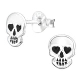 Sterling Silver Heart Eye Skull Ear Stud Earrings