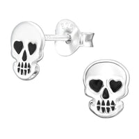 Sterling Silver Heart Eye Skull Ear Stud Earrings