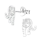 Sterling Silver Prowling Tiger Ear Stud Earrings