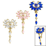 Belly Bar - Gold Plated Steel (PVD) Claw Set Marquise Jewelled Butterfly 