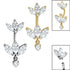 Belly Bar - Steel Internal Thread Claw Set 3 Jewelled Double Marquise Fan.