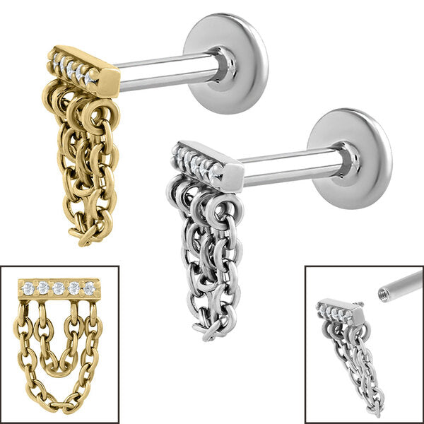 Titanium Internally Threaded Labrets 1.2mm - Steel 5 Jewelled Double L ...