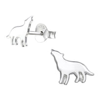 Sterling Silver Howling Wolf Ear Stud Earrings
