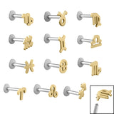 Titanium Internally Threaded Labrets 1.2mm - Gold Plated Steel Zodiac Signs