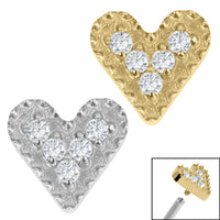 Titanium Textured Jewelled Heart for Internal Thread shafts in 1.2mm
