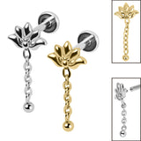 Titanium Internally Threaded Labrets 1.2mm - Steel Lotus Flower Chain Drop