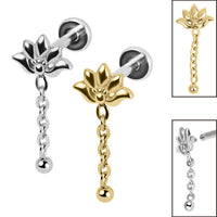 Titanium Internally Threaded Labrets 1.2mm - Steel Lotus Flower Chain Drop