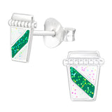Sterling Silver Take Away Coffee Cup Ear Stud Earrings