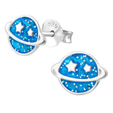 Sterling Silver Saturn Ear Stud Earrings