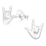 Sterling Silver I Love you Sign Ear Stud Earrings