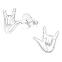 Sterling Silver I Love you Sign Ear Stud Earrings