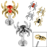 Titanium Internally Threaded Labrets 1.2mm - Titanium Claw Set Jewelled Spider