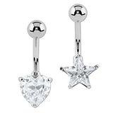 Belly Bar - Steel Internal Thread Twinkle Heart and Twinkle Star