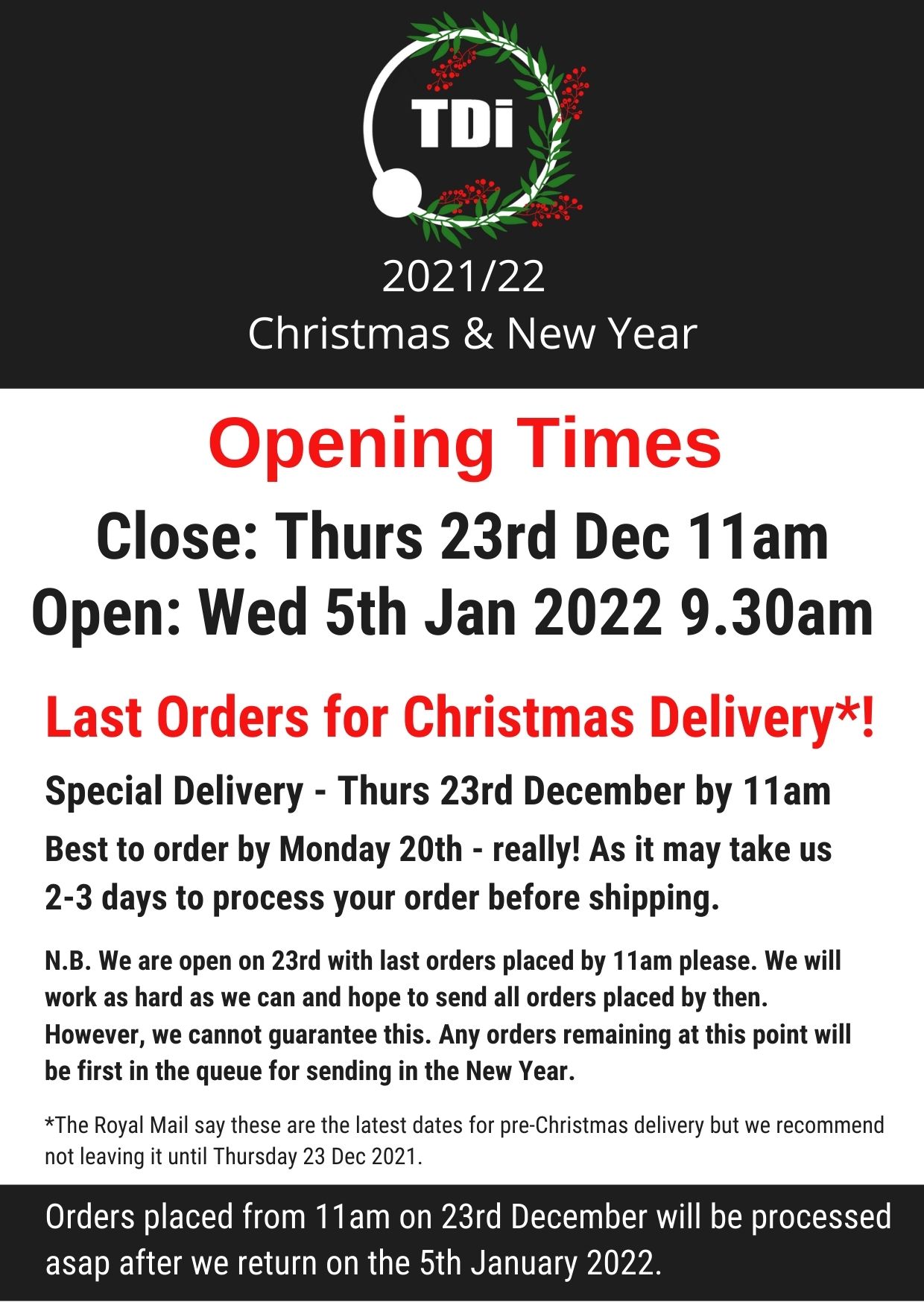 TDi Body Jewellery Christmas And New Year Opening Hours 2021