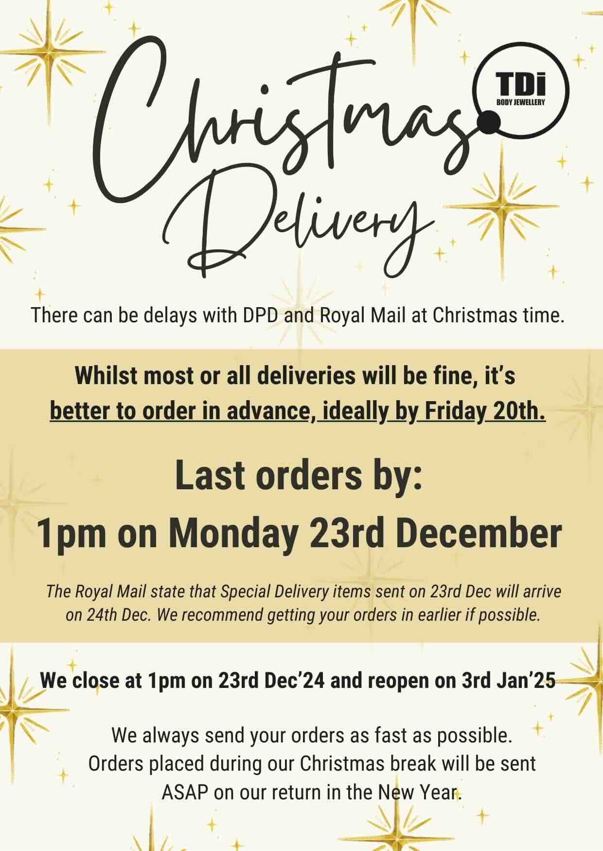TDi Body Jewellery Christmas And New Year Opening Hours 2022